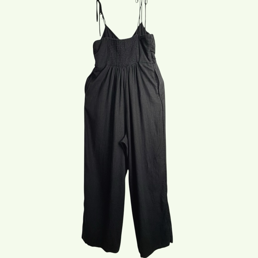 Old Navy Black Linen Blend Twist Cami Wide-Leg Jumpsuit S Lagom Boho Hippie Fest - Picture 6 of 11